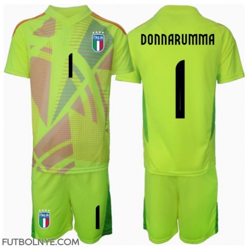 Camiseta Italia Gianluigi Donnarumma #1 Portero Primera Equipación para niños Eurocopa 2024 manga corta (+ pantalones cortos)